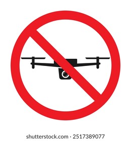 Red prohibited symbol with remote surveillance drone icon for no drones sign in vector