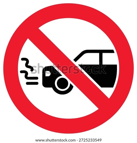 Red prohibition circle with a black car icon emitting exhaust fumes crossed out