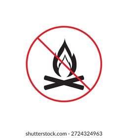 Círculo rojo de la prohibición con el símbolo negro de la llama ninguna señal de advertencia del fuego ninguna señal de prohibición del símbolo del fuego. No hay Ilustración vectorial de iconos de seguridad prohibida por fuego.