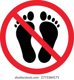 Red prohibition circle with black footprints inside no walking sign no bare feet