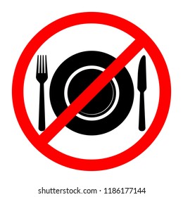 Red prohibition food sign. Vector illustration. No food sign. No eating allowed sign.