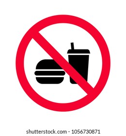 Red prohibition no food or drinks sign. No eating and drinking forbidden sing. No food or beverages icon.