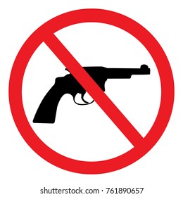 Red prohibition no gun round sign, symbol isolated on white background