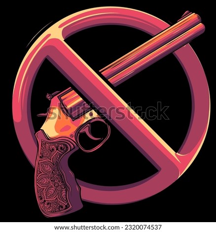 Red prohibition no gun round sign. isolated on black background