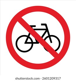 Red prohibition sign with bicycle icon, indicating no cycling allowed in designated area.