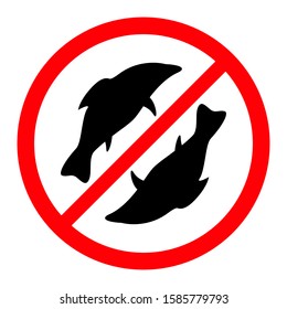 Red prohibition sign black fish on a white background, vector