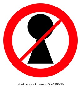 Red prohibition sign, black keyhole, vector