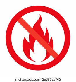 A red prohibition sign featuring a flame symbol, indicating that fire, flammables, or burning is not allowed in the designated area.