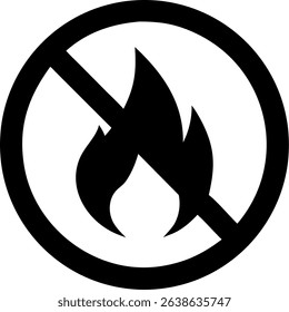 A red prohibition sign featuring a flame symbol, indicating that fire, open flames, or flammable materials are not allowed in the area.