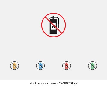 Red prohibition sign. Fire extinguisher sign. Vector illustration icon. No fire extinguisher icon