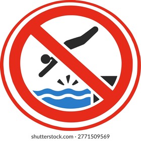 Red prohibition sign for no diving.