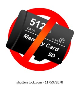 Red prohibition sign with sd memory multimedia micro card. Prohibit the use digital data transmission device