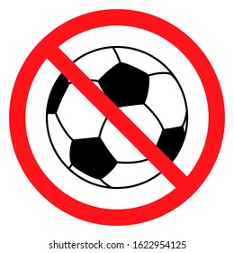 Red prohibition sign of a soccer ball on a white background, vector