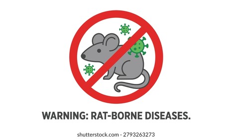 A red prohibition sign with a stylized rat and green virus icons, indicating a warning about diseases transmitted by rats.