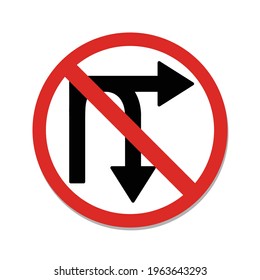 Red prohibition sign U-turn and turn in right on white background. Vector illustrations.