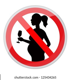 red prohibition sign-pregnant woman with a glass of alcohol