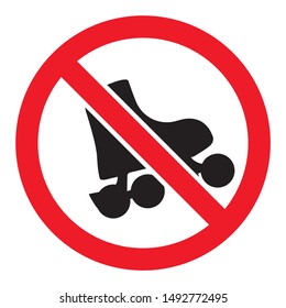 Red Prohibition stop sign, Red circle warning and no entry or access  with symbol, simply vector graphic illustration, isolated on white background with no roller and skating silhouette 