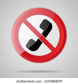 Red Prohibition stop sign, Red circle warning and no entry or access  with symbol, simply vector graphic illustration, isolated on white background with phone, call, mobile,smartphone allowed object