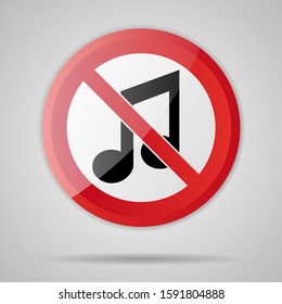 Red Prohibition stop sign, Red circle warning and no entry or access  with symbol, simply vector graphic illustration, isolated on white background with loud, sound, music not allowed object