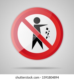 Red Prohibition stop sign, Red circle warning and no entry or access  with symbol, simply vector graphic illustration, isolated on white background with trash, garbage not allowed object