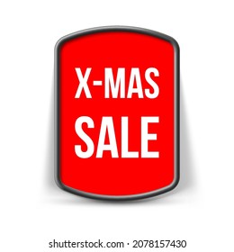 Red Promo Board, or Button Isolated on a White Background. Template with Slogan - Xmas Sale. Good for Your Websites, Blogs, or Applications