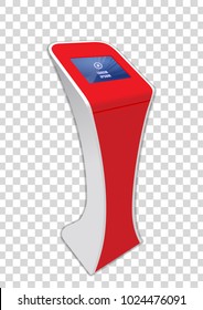 Red Promotional Interactive Information Kiosk Terminal Stand Touch Screen Display. Mock Up Template.