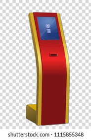 Red Promotional Interactive Information Kiosk Terminal Stand Touch Screen Display. Mock Up Template.