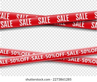 Red Promotional Sale Ribbon And Transparent Background , Vector Illustration