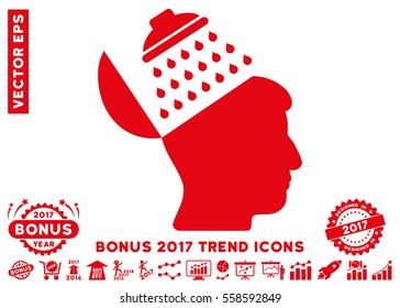 Red Propaganda Brain Shower icon with bonus 2017 year trend icon set. Vector illustration style is flat iconic symbols, white background.
