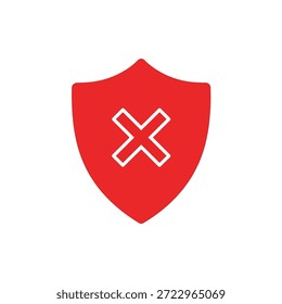 Un escudo de protección rojo con una marca X blanca central que indica error o falla de seguridad.
