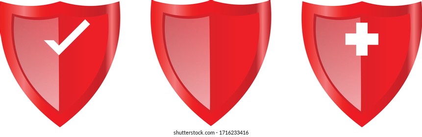 Roter Schutzschild-Vektorillustration Grafik: mit weißem Zick und weißem Kreuz