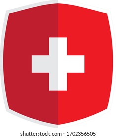 Red Protection Shield with White Cross Vector Graphic