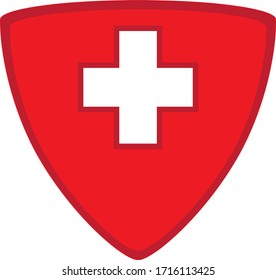 Red Protection Shield with White Cross Vector Graphic