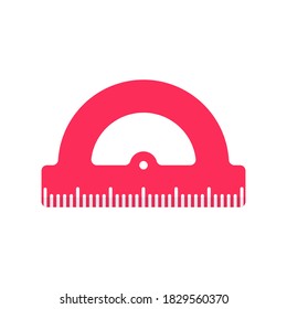 Red protractor for measuring degrees. Vector illustration