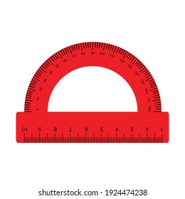 Red Protractor Ruler Isolated On White Background