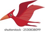 Red pterodactyl dinosaur happily flies with open wings in a colorful cartoon, bringing prehistoric charm against a white background