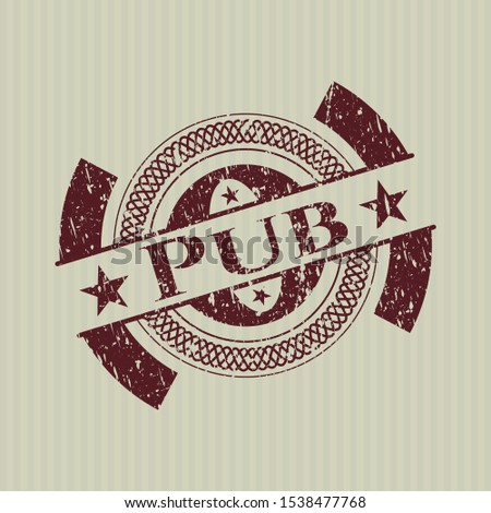Red Pub distress rubber stamp with grunge texture