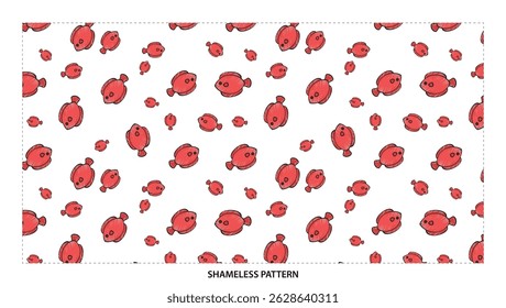 Red Puffer Fish Swimming Together Pattern on White Background