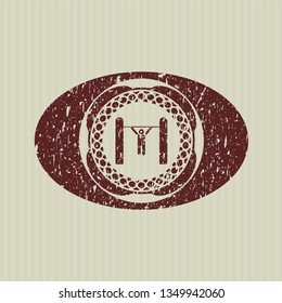 Red pull up icon inside distress rubber grunge seal