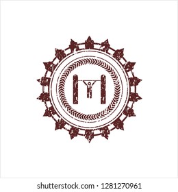 Red pull up icon inside distressed grunge seal