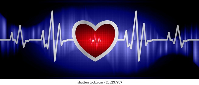 red pulse heart glossy web icon on dark blue background. Light Abstract Technology background for computer graphic website and internet. infographics.