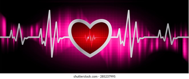 red pulse heart glossy web icon on dark pink background. Light Abstract Technology background for computer graphic website and internet. infographics.