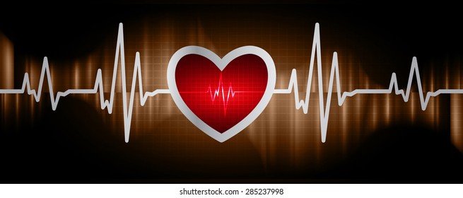 red pulse heart glossy web icon on dark brown background. Light Abstract Technology background for computer graphic website and internet. infographics.