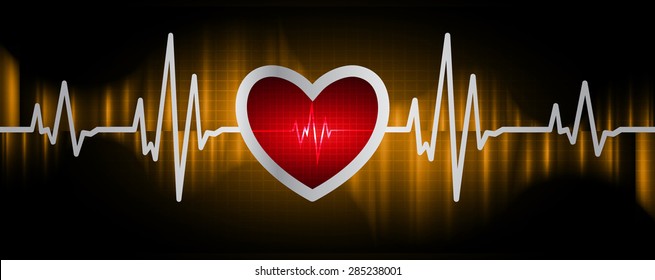 red pulse heart glossy web icon on dark orange background. Light Abstract Technology background for computer graphic website and internet. infographics.
