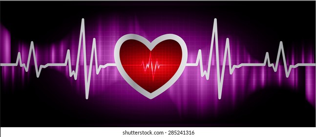 red pulse heart glossy web icon on dark purple background. Light Abstract Technology background for computer graphic website and internet. infographics.