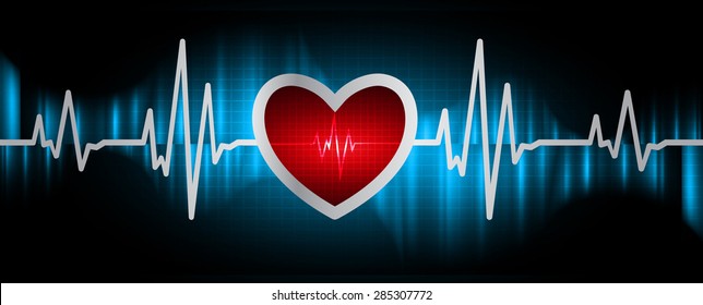 red pulse heart glossy web icon on dark blue background. Light Abstract Technology background for computer graphic website and internet. infographics.