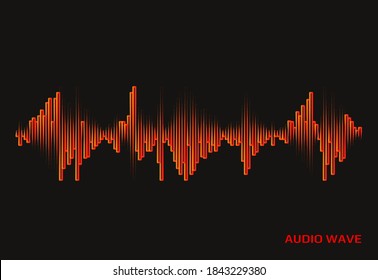 Red pulse music player logo on black background. Vector Sound Wave Illustration. Design equalizer element