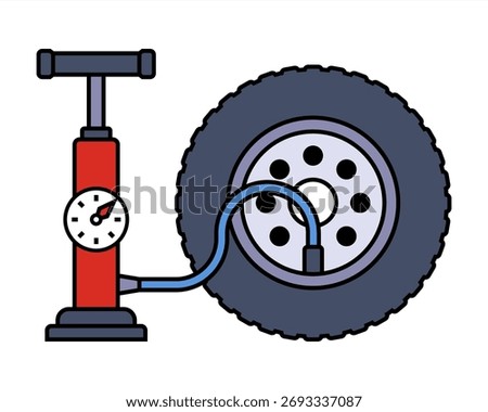 Red pump for inflating car tires. Flat illustration.