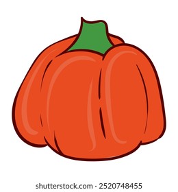 Red pumpkin. Autumn, harvest, pie, Halloween, carve a scary face, comfort food, latte, homemade, traditional, soup, vegetables, veggies, casserole, cooking, Vector illustration