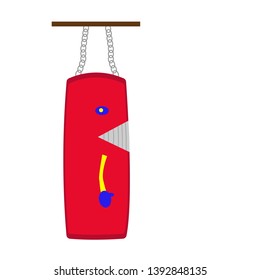 red punching bag with patterns. cartoon and funny concept of sport goods. object for design